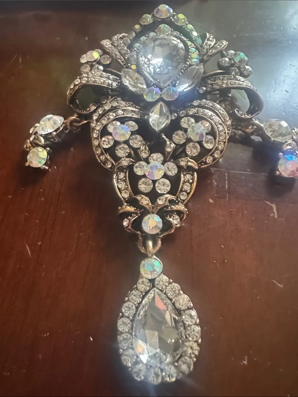 Aurora Crystal Teardrop Statement Brooch - Clear